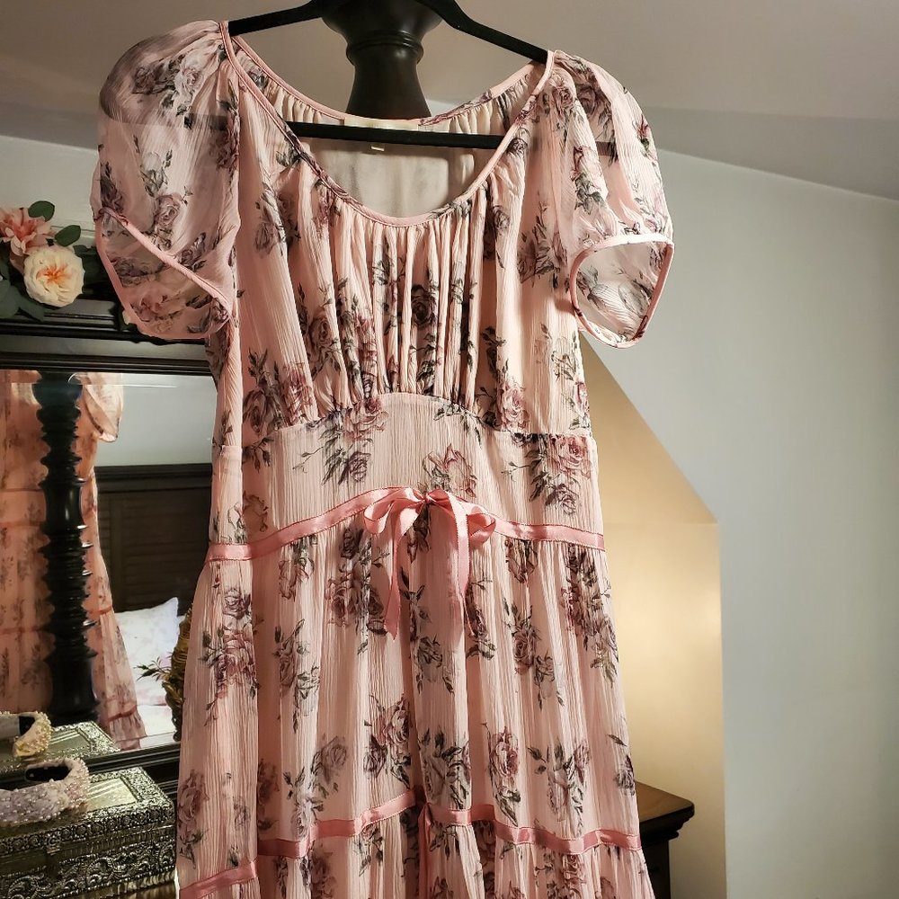 LoveShackFancy Audra Silk Midi Dress in Pink Canopy - Picture 3 of 14